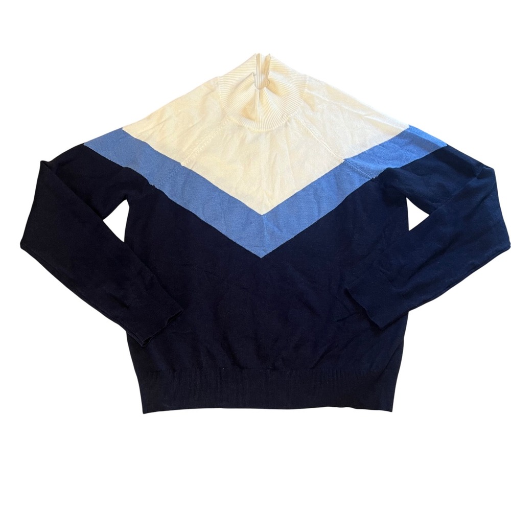 Aerie Offline Colorblock Mock Neck Sweater Pullover Blue White Womens L‎ Cozy
